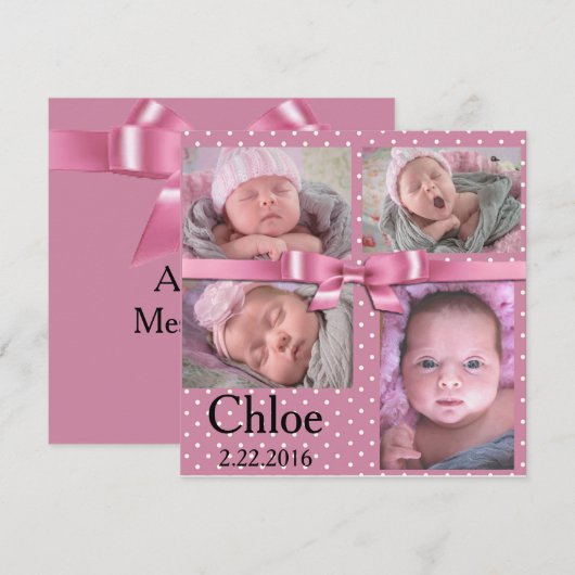 Pink Polka Dot Verjaardagsaankondiging Aankondiging (Voorkant / Achterkant)