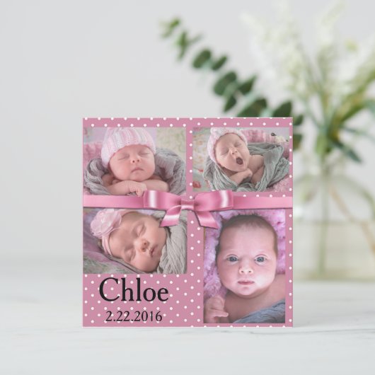 Pink Polka Dot Verjaardagsaankondiging Aankondiging (Staand voorkant)