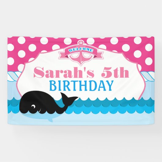 Pink Polka Dot, Whale Party Spandoek (Horizontaal)