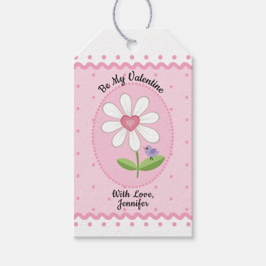 Pink Polka Dot White Daisy Be My Valentijn Cadeaulabel (Voorkant)
