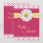Pink Polka Dot White Daisy Wedding Invitation Kaart (Voorkant / Achterkant)