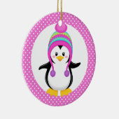 Pink Polka Dot Winter Penguin Girl Keramisch Ornament (Rechts)