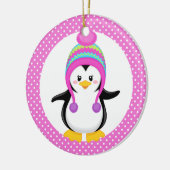 Pink Polka Dot Winter Penguin Girl Keramisch Ornament (Links)