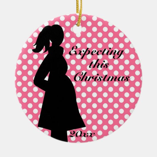 Pink Polka Dot Zwangerschap Ornament (Voorkant)