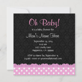 Pink Polka Dots and Lace Girl Baby shower Kaart
