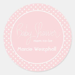 Pink Polka Dots Baby shower Mom Ronde Sticker