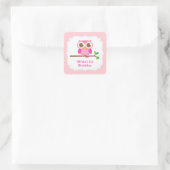 Pink Polka Dots Cute Owl Birthday Party Vierkante Sticker (Tas)