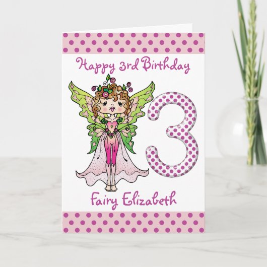 Pink Polka Dots Fairy Princess 3rd Birthday Kaart (Voorkant)