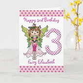 Pink Polka Dots Fairy Princess 3rd Birthday Kaart (Gele Bloem)