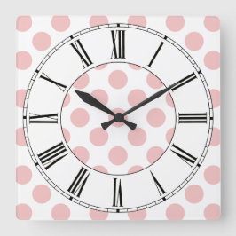 Pink Polka Dots Girly Vierkante Klok
