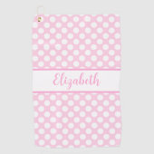 Pink polka dots golf towel ladies custom name golfhanddoek (Voorkant)