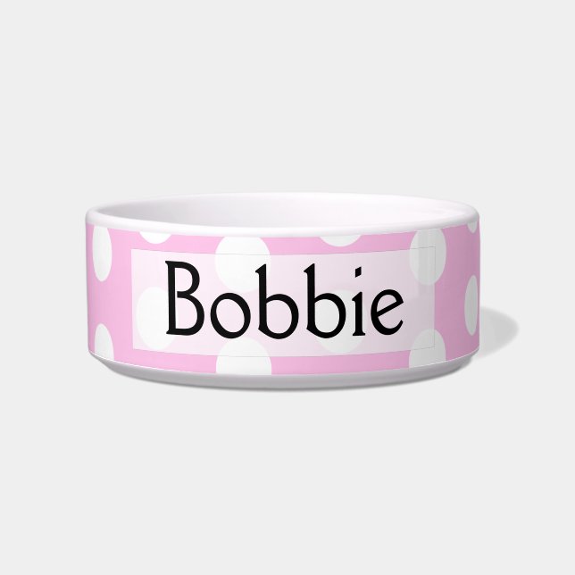 Pink Polka Dots Monogram Patroon Voerbakje (Voorkant)