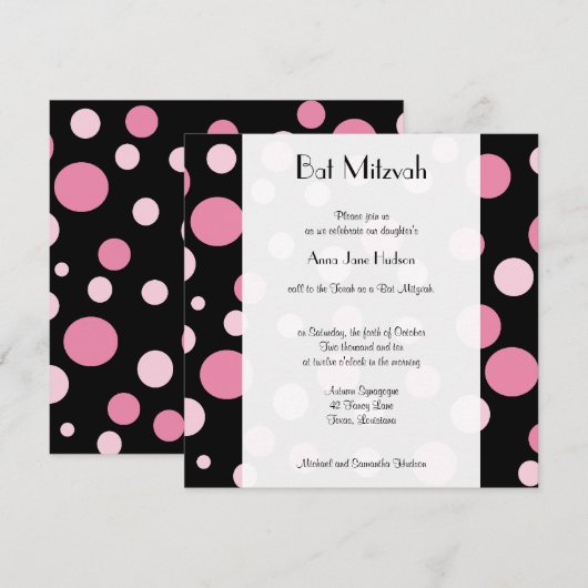 Pink Polka Dots, Polka Dot Pattern, Bat Mitzvah Kaart (Voorkant / Achterkant)