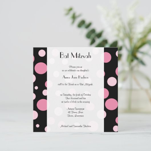Pink Polka Dots, Polka Dot Pattern, Bat Mitzvah Kaart (Staand voorkant)