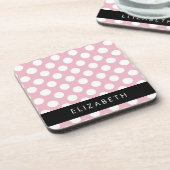 Pink Polka Dots, Polka Dot Pattern, Jouw naam Bier Onderzetter (Linkerzijde)