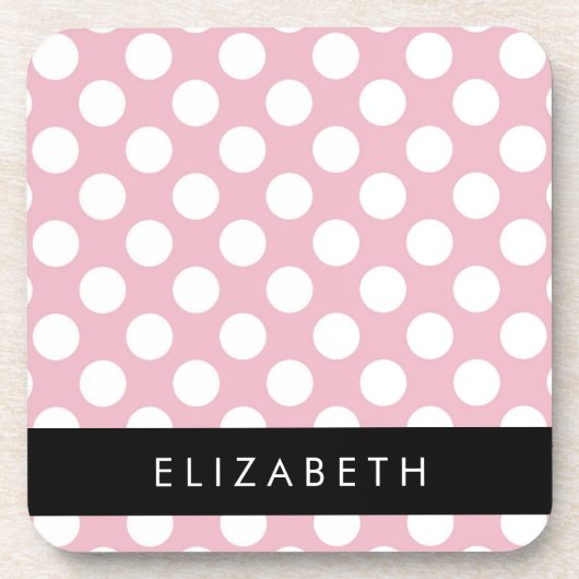 Pink Polka Dots, Polka Dot Pattern, Jouw naam Bier Onderzetter (Voorkant)