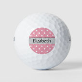 Pink Polka Dots, Polka Dot Pattern, Jouw naam Golfballen (Voorkant)