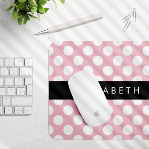 Pink Polka Dots, Polka Dot Pattern, Jouw naam Muismat