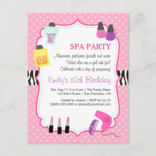 Pink Polka Dots, Spa Birthday Party Invitation Kaart