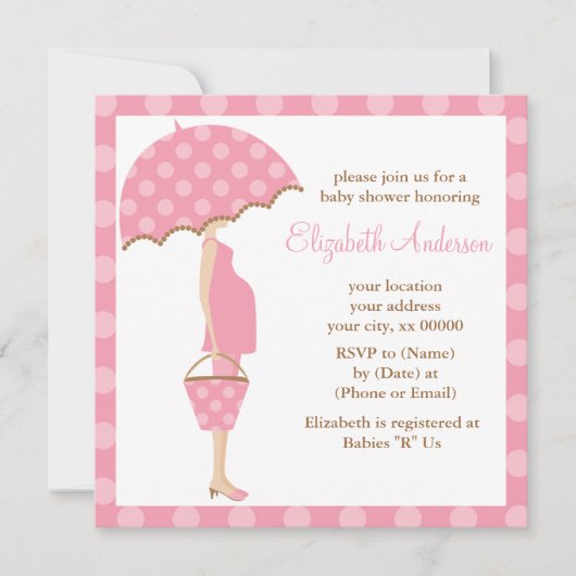 Pink Polka Dots Umbrella Ma Baby shower Kaart (Voorkant)