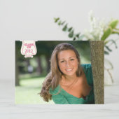 Pink polka stip foto graduatie party aankondiging (Staand voorkant)