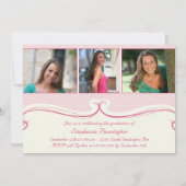 Pink polka stip foto graduatie party aankondiging (Achterkant)