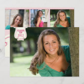 Pink polka stip foto graduatie party aankondiging (Voorkant / Achterkant)