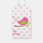Pink Polkadot Bird Birthday Tweet Cadeaulabel (Achterkant)