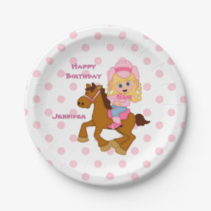 Pink Polkadot Cowgirl Birthday Papieren Bordje