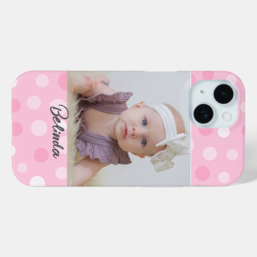Pink Polkadot Photo Monogram iPhone Case  (Achterkant (horizontaal))