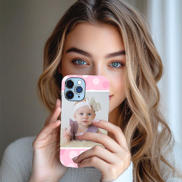 Pink Polkadot Photo Monogram iPhone Case 