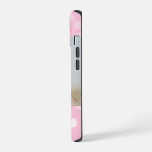 Pink Polkadot Photo Monogram iPhone Case  iPhone 15 Case (Linkerkant)