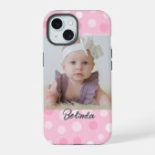 Pink Polkadot Photo Monogram iPhone Case  iPhone 15 Case (Achterkant)