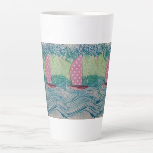 Pink Polkadot Sail Latte Mok (Voorkant)