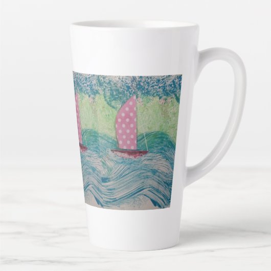 Pink Polkadot Sail Latte Mok (Rechts)