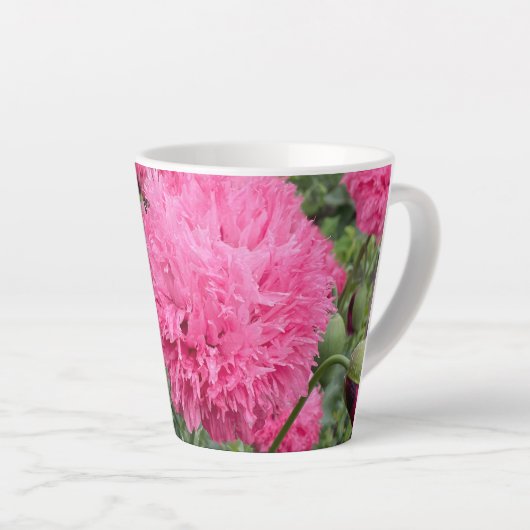 Pink Pom Pom Poppies Latte Mok (Rechterhoek)