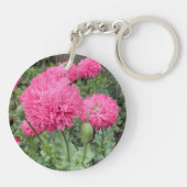 Pink Pom Pom Poppies Sleutelhanger (Achterkant)