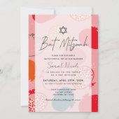 Pink Pomegranate Pattern Bat Mitzvah Kaart (Voorkant)