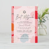Pink Pomegranate Pattern Bat Mitzvah Kaart (Staand voorkant)