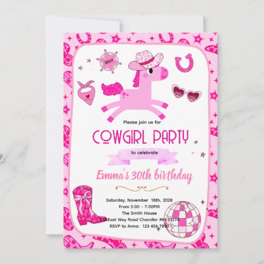 Pink Pony cowgirl party invitation Kaart (Voorkant)
