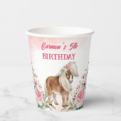 Pink pony verjaardag duizelig op cowgirl feest papieren bekers (Voorkant)