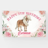 Pink pony verjaardag duizelig op cowgirl feest spandoek (Horizontaal)