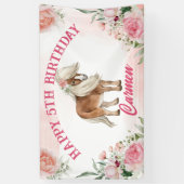 Pink pony verjaardag duizelig op cowgirl feest spandoek (Verticaal)