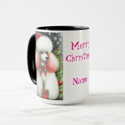 Pink Poodle Christmas Coffee Mok (Voorkant links)