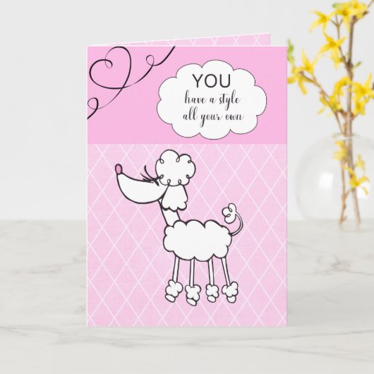 Pink Poodle Happy Birthday Kaart (Gele Bloem)