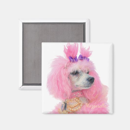 Pink poodle magnet, poodle decor magneet (Voorkant / Achterkant)
