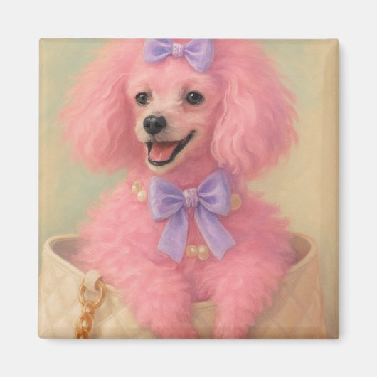 Pink poodle magnet, poodle decor magneet (Voorkant)