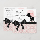 Pink Poodle Sweet 16 Verjaardagsfeest Kaart (Voorkant / Achterkant)