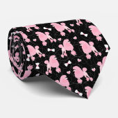 Pink Poodles and Bows Pattern Black Stropdas (Opgerold)