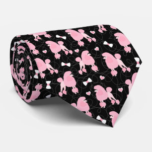 Pink Poodles and Bows Pattern Black Stropdas